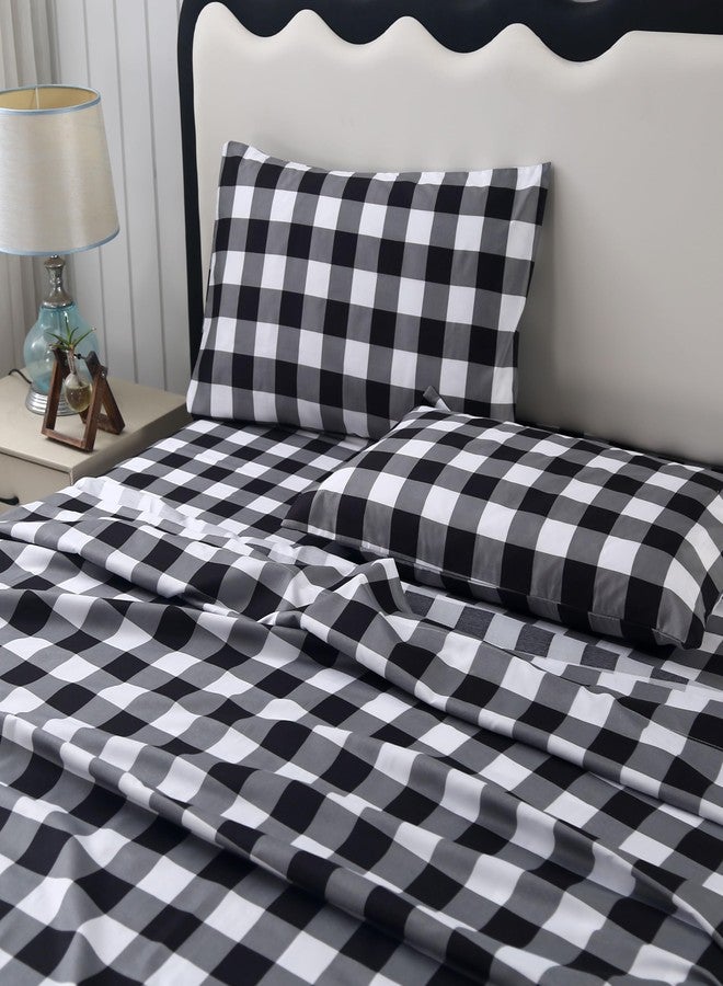 SDIII 4PCS Black and White Gingham Sheets Set Full, Soft Microfiber Grid Full Bedding Sheet, Black and White Checkered Sheets Set, Hotel Luxury - Image 3