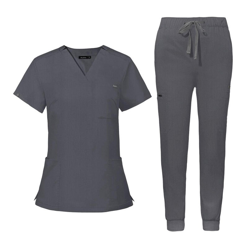 niaahinn Scrub for Women Scrubs Top with Classic VNeck Yoga Jogger Pants Medical Nursing Uniform Scrub Set Gray M