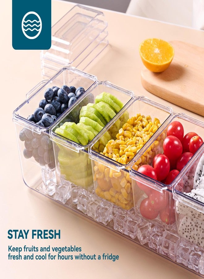 Luckore 2 Pack Chilled Condiment Tray Server with 5 Containers and Removable Compartments, Large Ice Condiment Organizer, Clear Garnish Serving Platter for Kitchen, Fruit, Salad, Food, Bar Accessories - Image 3