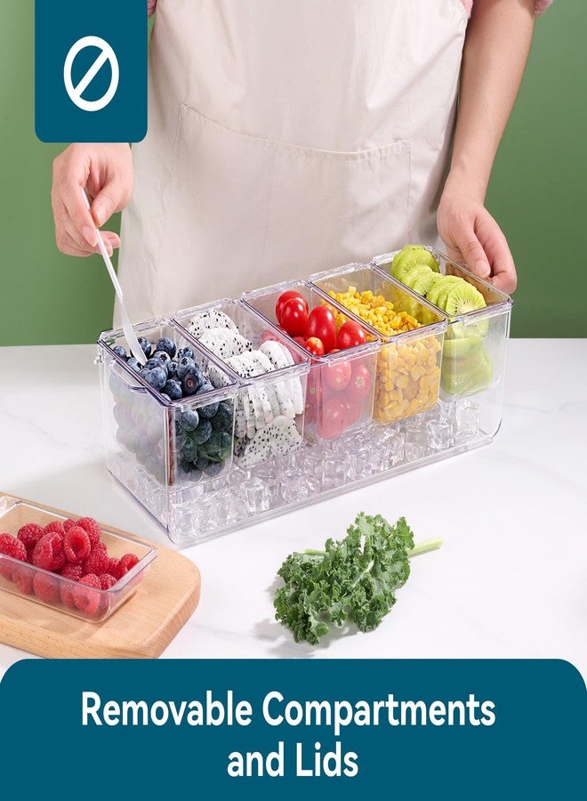 Luckore 2 Pack Chilled Condiment Tray Server with 5 Containers and Removable Compartments, Large Ice Condiment Organizer, Clear Garnish Serving Platter for Kitchen, Fruit, Salad, Food, Bar Accessories - Image 4