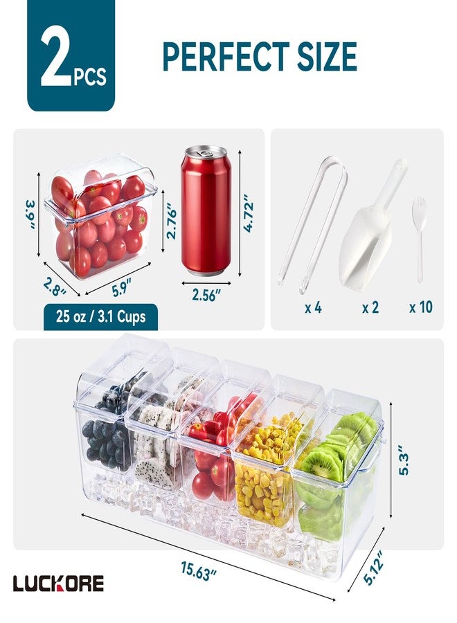 Luckore 2 Pack Chilled Condiment Tray Server with 5 Containers and Removable Compartments, Large Ice Condiment Organizer, Clear Garnish Serving Platter for Kitchen, Fruit, Salad, Food, Bar Accessories - Image 2