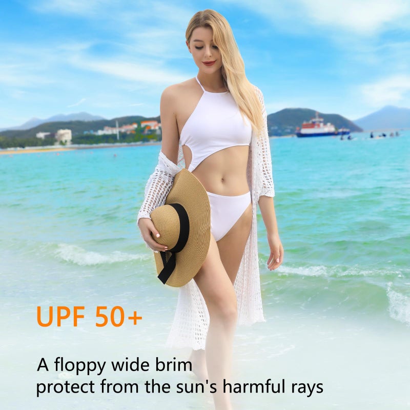 TOBEHIGHER Beach Hats for Women, Packable Sun Hat UPF 50+ UV Protection, Wide Brim Sun Straw Hat for Women Khaki - Image 3