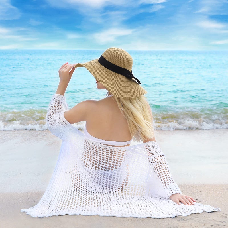 TOBEHIGHER Beach Hats for Women, Packable Sun Hat UPF 50+ UV Protection, Wide Brim Sun Straw Hat for Women Khaki - Image 5