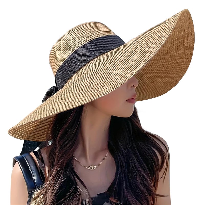 TOBEHIGHER Beach Hats for Women, Packable Sun Hat UPF 50+ UV Protection, Wide Brim Sun Straw Hat for Women Khaki - Image 1