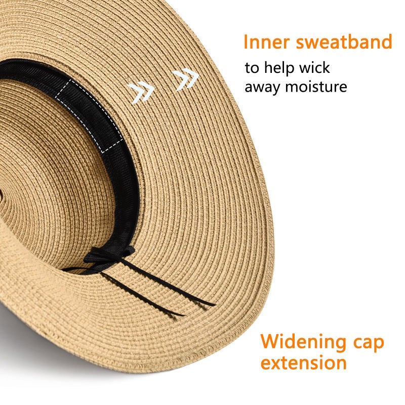 TOBEHIGHER Beach Hats for Women, Packable Sun Hat UPF 50+ UV Protection, Wide Brim Sun Straw Hat for Women Khaki - Image 4