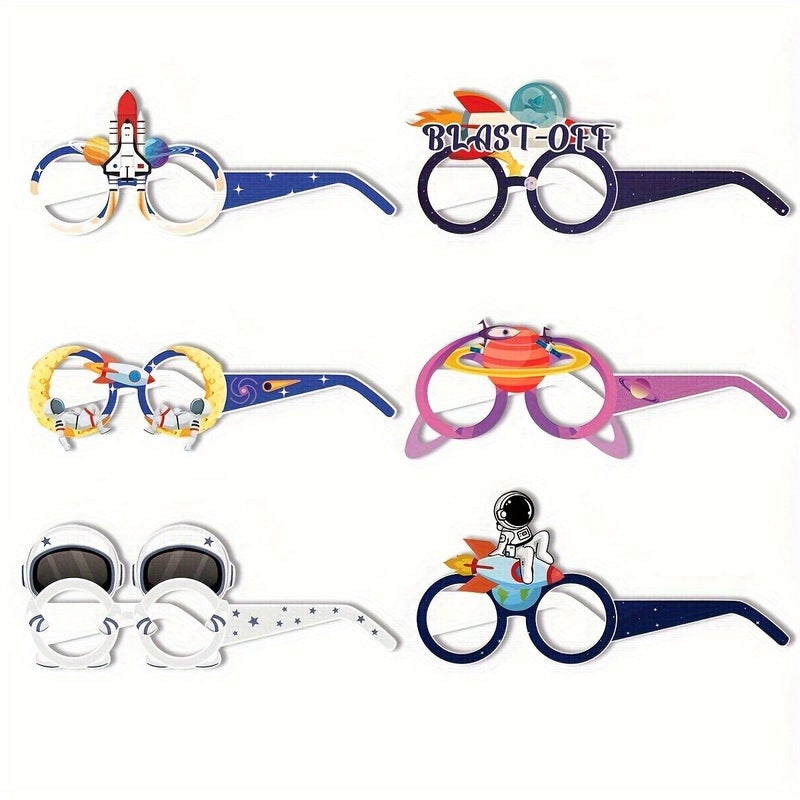 6 Pcs Sci Fi Space And Astronaut Themed Paper Glasses Set For Birthday Party Photo Booth Decorations - Image 2