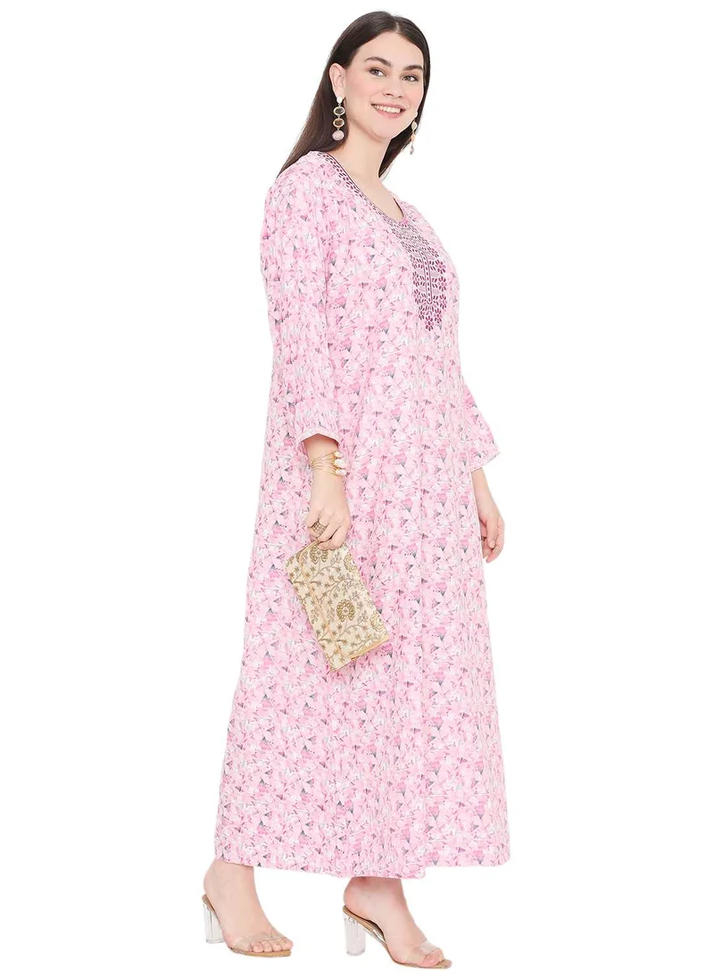 HANA & SARA LONG VISCOSE STYLISH PRINTED WITH UNIQUE EMBROIDERY ARABIC KAFTAN JALABIYA DRESS