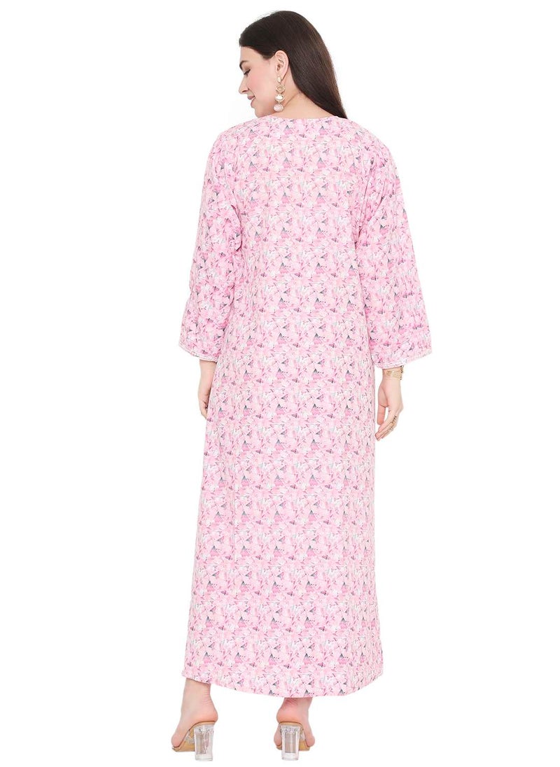 HANA & SARA LONG VISCOSE STYLISH PRINTED WITH UNIQUE EMBROIDERY ARABIC KAFTAN JALABIYA DRESS  - Image 2