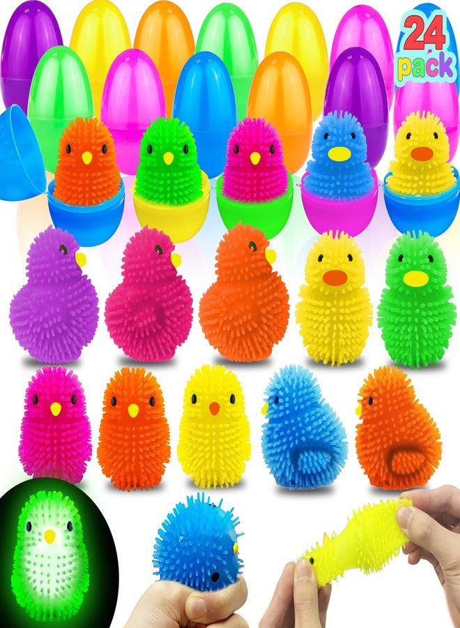AMENON 24 Pack Easter Basket Stuffers Chick Duck LED Puffer Balls Easter Eggs Filled Light Up Squeeze Sensory Ball Stress Relief Fidget Toys for Kids Boys Girls Easter Egg Hunt Party Favor Gift - Image 1