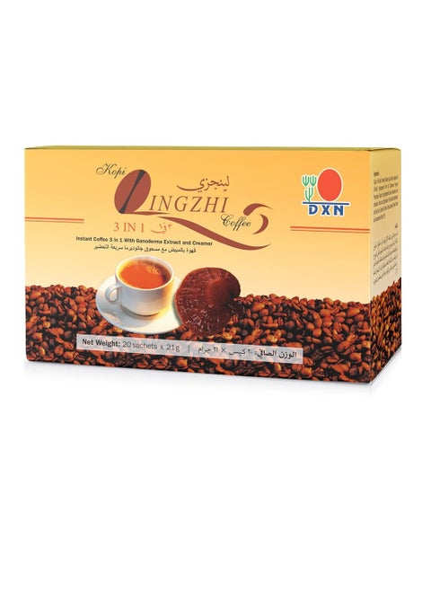 Lingzhi coffee Instant coffee 3 in 1 with ganoderma extract and creamer 20 sachets weighing 21 grams
