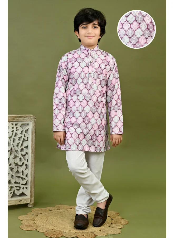 BT DEZINES Lavender Cotton Kurta and Pyjama Set for Boys