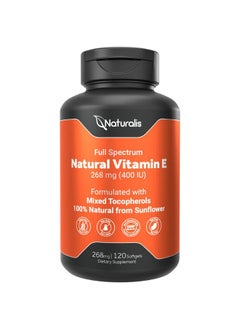 Naturalis Sunflower Vitamin E 268mg (400 IU) with Mixed Tocopherols | Essential Skin Vitamin & Immune Support | Non-GMO, Soy & Gluten Free | 120 Softgels  - Image 1