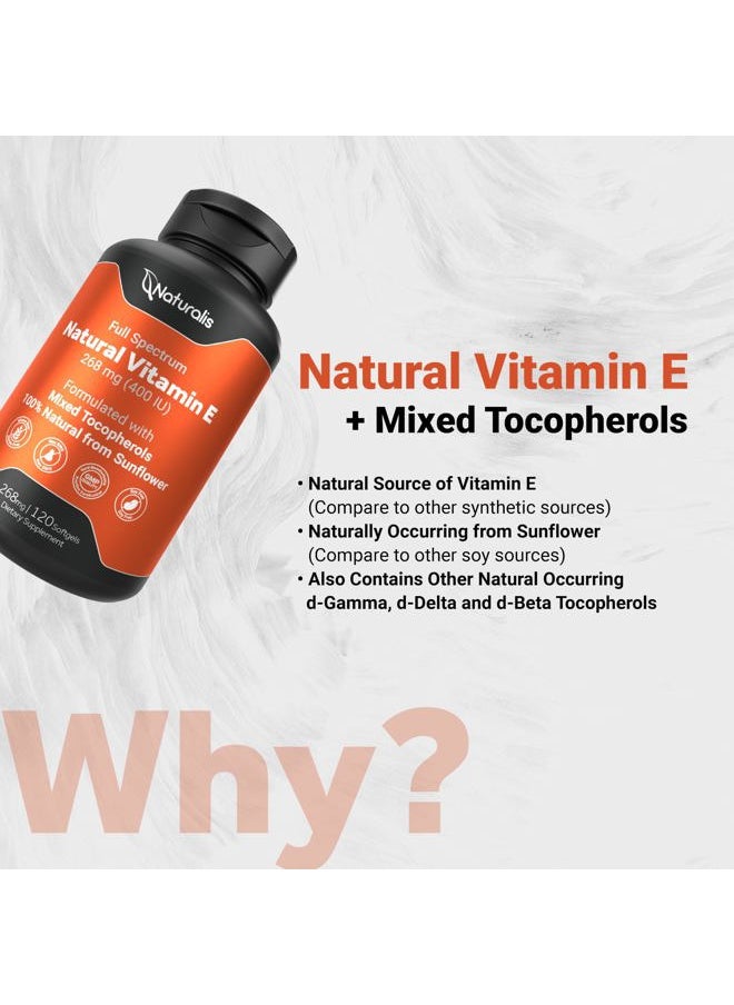 Naturalis Sunflower Vitamin E 268mg (400 IU) with Mixed Tocopherols | Essential Skin Vitamin & Immune Support | Non-GMO, Soy & Gluten Free | 120 Softgels  - Image 5
