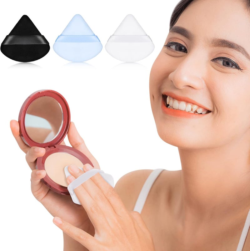 Maitys 12 Pcs Powder Puff Triangle for Face Makeup Cosmetic Loose Powder Puff Velour Soft Body Washable Reusable Foundation Sponge Wet Dry Makeup Tool for Women(Small,Black, White, Blue) - Image 5