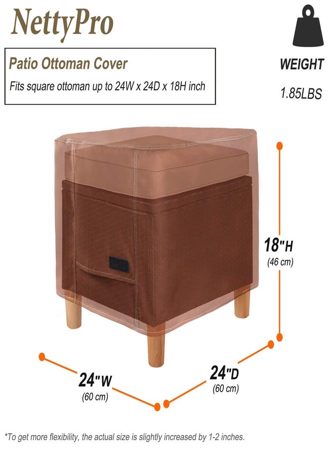 NettyPro Waterproof Ottoman Cover Square 20 x 20 Inch Outdoor Patio Furniture Ottoman Table Cover, Brown - Image 5