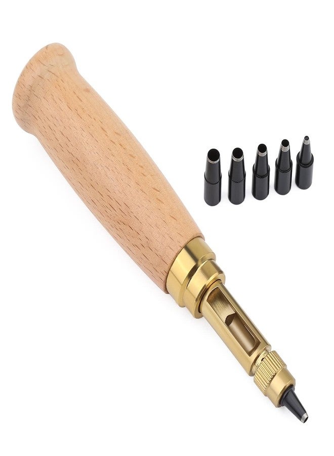Mnuizu Adjustable Leather Hole Punch, 6 Tip Sizes Belt Hole Puncher, Paper Craft Hole Punch, Wood Handle Hole Punch Bookbinding Tool for Sewing Leather - Image 1