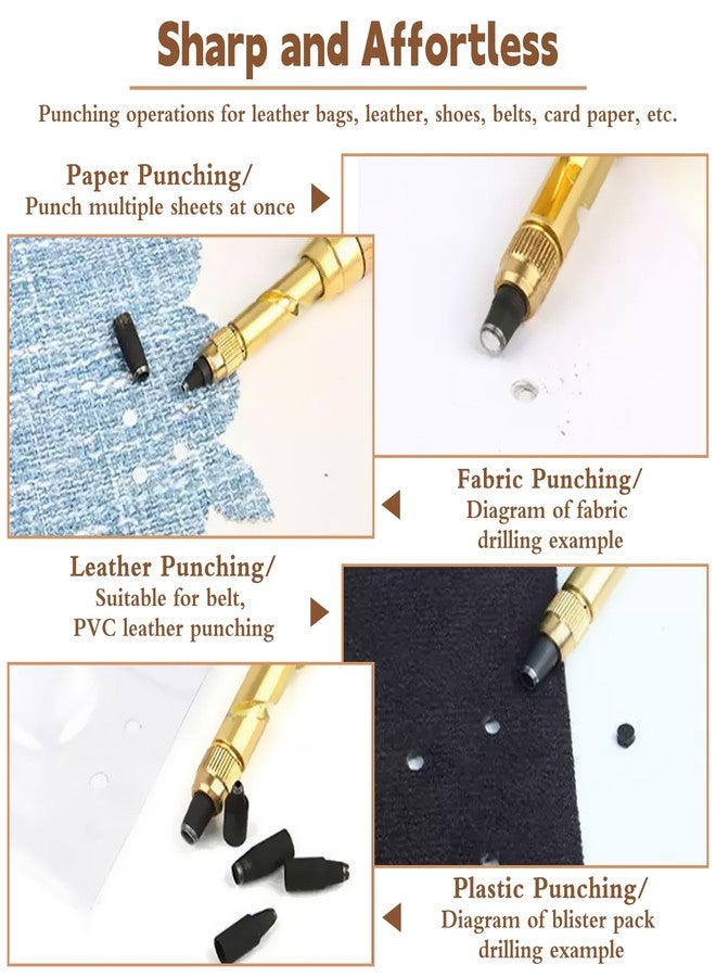 Mnuizu Adjustable Leather Hole Punch, 6 Tip Sizes Belt Hole Puncher, Paper Craft Hole Punch, Wood Handle Hole Punch Bookbinding Tool for Sewing Leather - Image 4