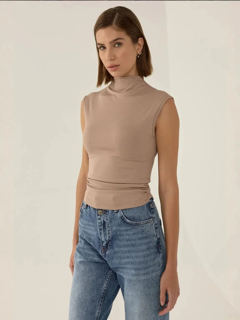 HICCUP Ruched Half Turtleneck Crop Top