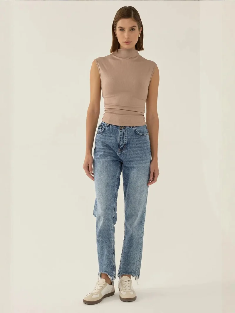 HICCUP Ruched Half Turtleneck Crop Top