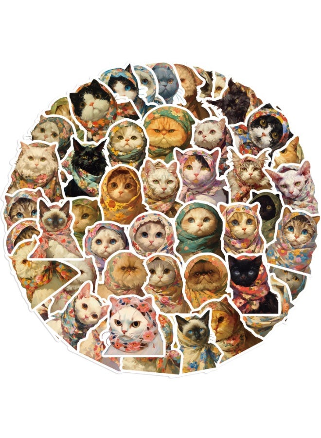 NIBEMINENT 50 Pcs Headscarf Cat Deco Kit Waterproof Stickers, High Definition Printing Bright Colors, Suitable for Laptop Skateboard Luggage Water Bottle Guitar DIY - Image 2