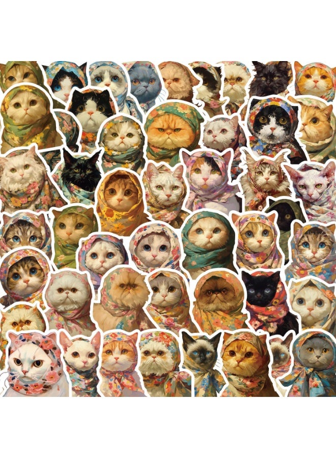 NIBEMINENT 50 Pcs Headscarf Cat Deco Kit Waterproof Stickers, High Definition Printing Bright Colors, Suitable for Laptop Skateboard Luggage Water Bottle Guitar DIY - Image 1