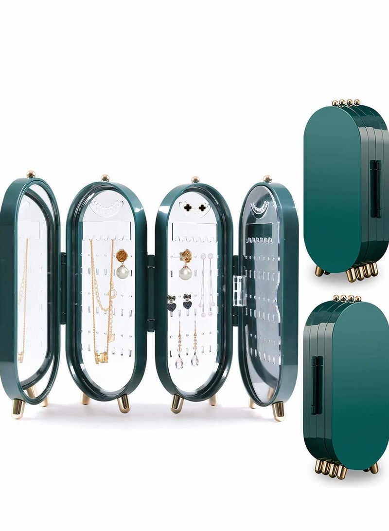 Excefore 1 Pcs Jewelry Box Organizer, Travel Jewelry Box for Women & Girls Earring Holder Stand Bracelet Hanging Organizers Portable Jewelry with Mirror & Necklace Holder (Green) - Image 1