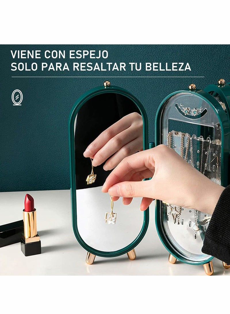 Excefore 1 Pcs Jewelry Box Organizer, Travel Jewelry Box for Women & Girls Earring Holder Stand Bracelet Hanging Organizers Portable Jewelry with Mirror & Necklace Holder (Green) - Image 2