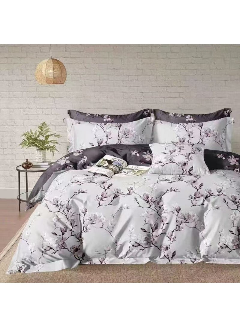 الرائد طقم غطاء لحاف كينج مكون من 6 قطع - طقم ملاءات سرير زهرية ناعمة وجيدة التهوية مع غطاء لحاف وملاءة ذات جيوب عميقة و4 أكياس وسائد - راحة طوال المواسم ونمط نباتي أنيق