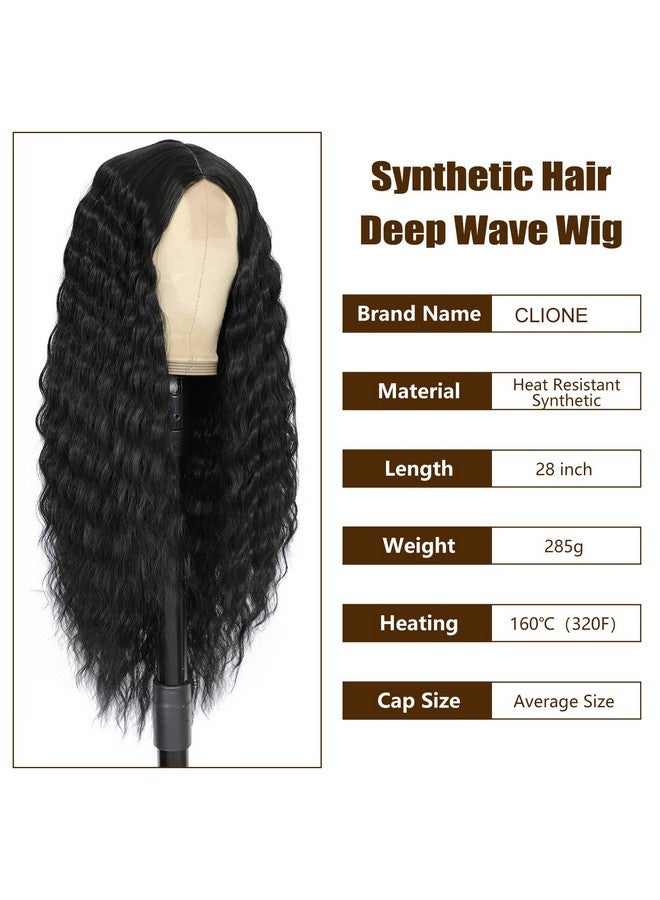 Clione 28 Inch Long Curly Synthetic Hair Wigs For Women Black Lace Front Wig Synthetic Curly Wigs Deep Wave Wig With 4 Simulated Scalp Natural Crimps Curls Hair Replacement Wigs For Daily Party Use 1B - Image 4