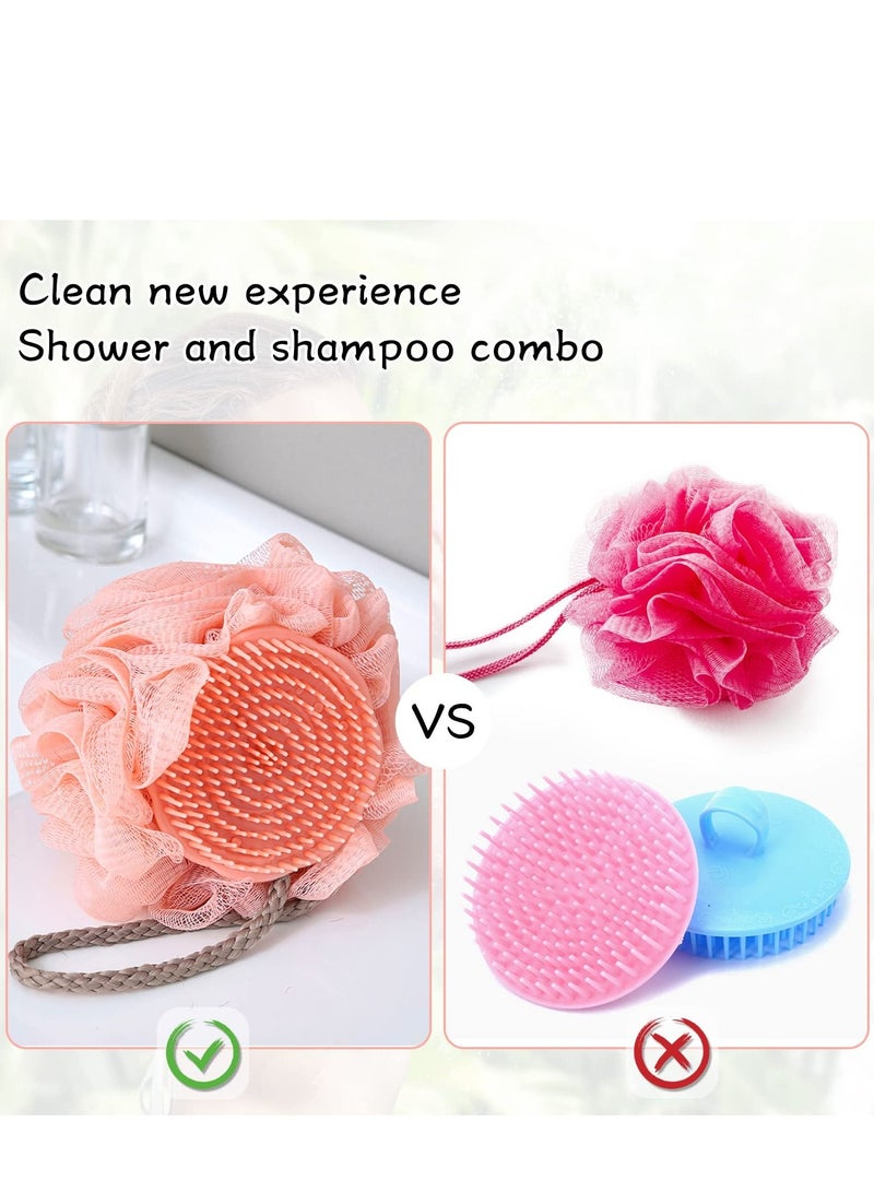 KASTWAVE Body Scrubber, 4 PCS Silicone Body Scrubber with Flower Bath Ball 2 in 1 Bath Scrubber Exfoliating Silicone Shower Brush with Mesh Shower Pouf for Gentle Massage and Fine Cleansing - Image 5