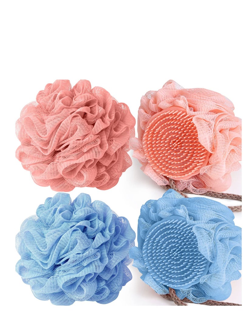 KASTWAVE Body Scrubber, 4 PCS Silicone Body Scrubber with Flower Bath Ball 2 in 1 Bath Scrubber Exfoliating Silicone Shower Brush with Mesh Shower Pouf for Gentle Massage and Fine Cleansing - Image 1