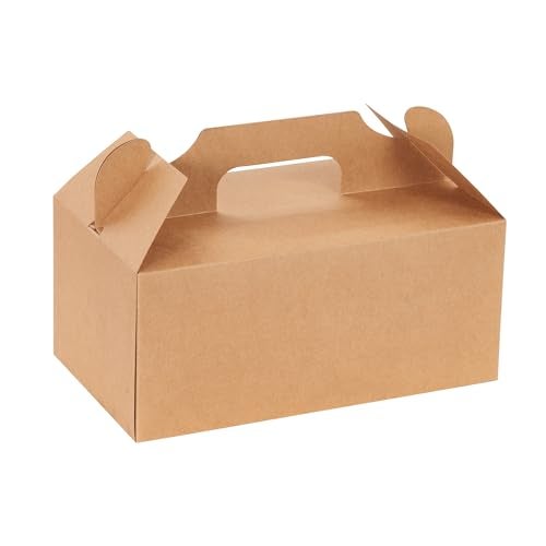 Restaurantware Restaurantware Bio Tek 102 x 59 x 69 Inch Treat Boxes With Handles 100 Rectangle Gable Boxes  With Secure Tab GreaseResistant Kraft Paper Cardboard Lunch Boxes Recyclable