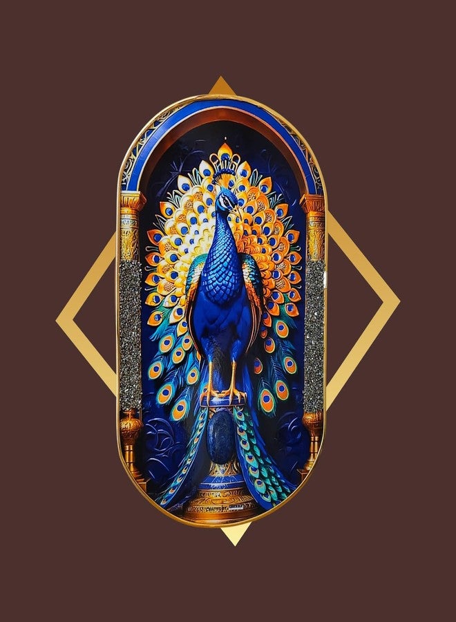 GEMTUB Certified Pyrite-Lapis Peacock Frame | Handcrafted Decorative Crystal Art Frame for Home & Office | Luxury Wall & Table Decor | Gift for Positivity & Elegance - Image 2