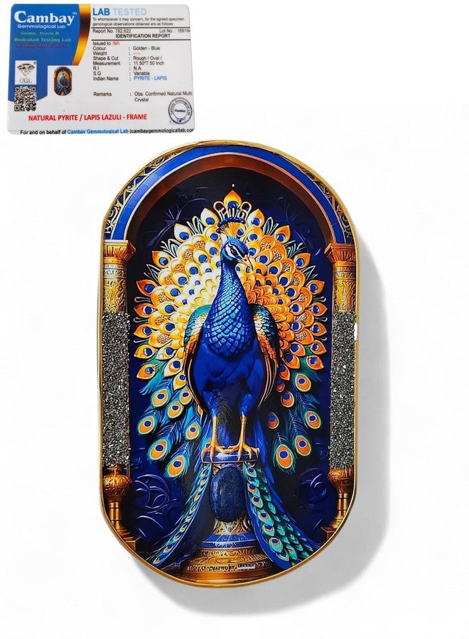 GEMTUB Certified Pyrite-Lapis Peacock Frame | Handcrafted Decorative Crystal Art Frame for Home & Office | Luxury Wall & Table Decor | Gift for Positivity & Elegance - Image 1