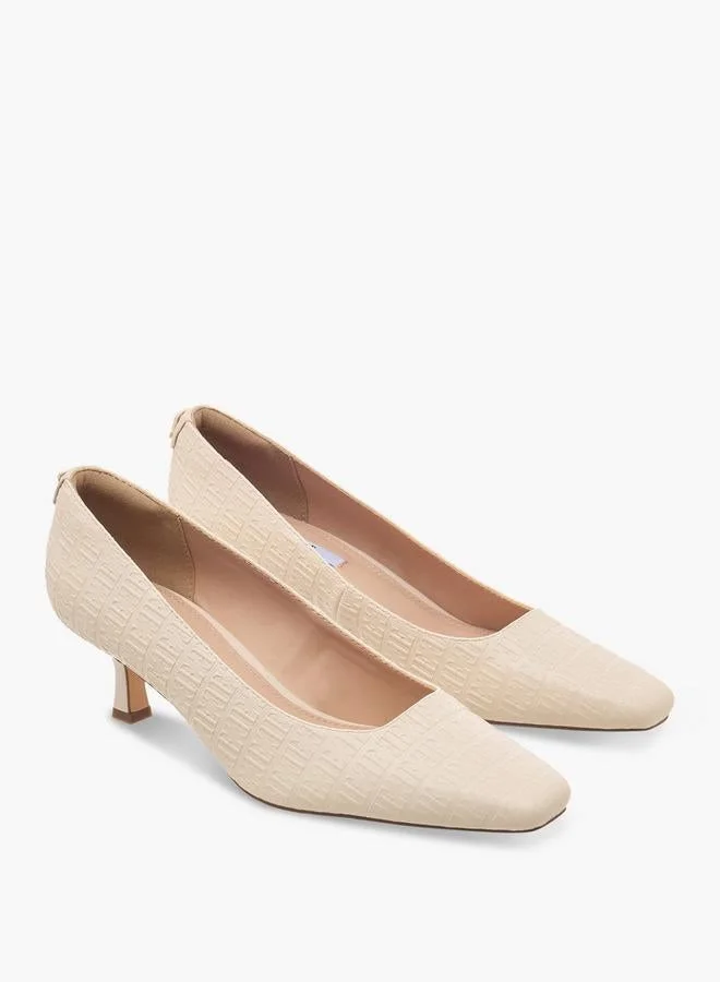 ELLE Women Monogram Textured Kitten Heel Pumps