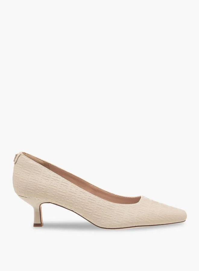 ELLE Women Monogram Textured Kitten Heel Pumps