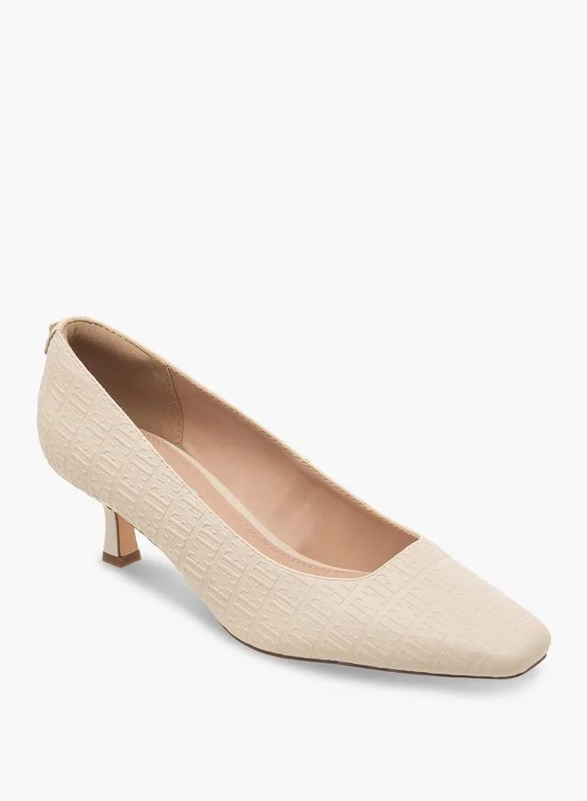 ELLE Women Monogram Textured Kitten Heel Pumps