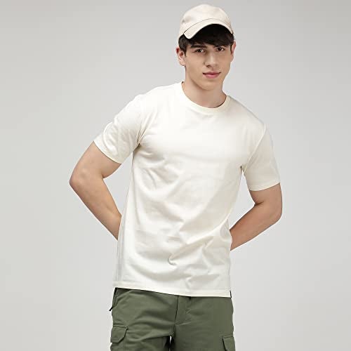 sporto Men's Cotton Round Neck Stretchable T-Shirt | (Color Variant) Cream - Image 4