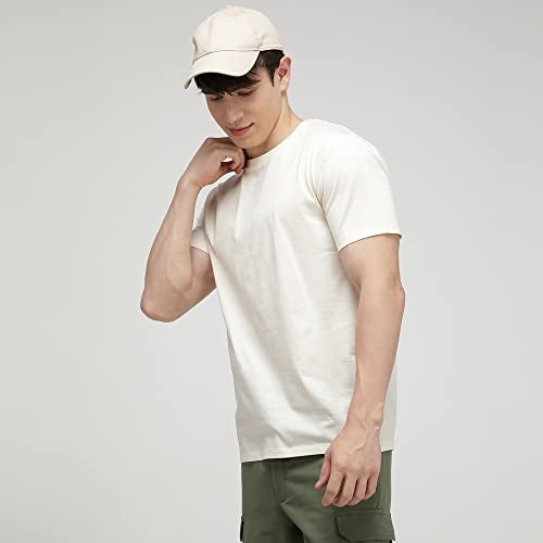 sporto Men's Cotton Round Neck Stretchable T-Shirt | (Color Variant) Cream - Image 5