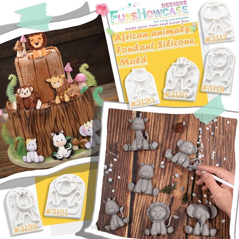 FUNSHOWCASE Jungle Animals Fondant Silicone Molds Sugarcraft Cake Decoration 6-count Height 2.6-3.6inch - Image 5