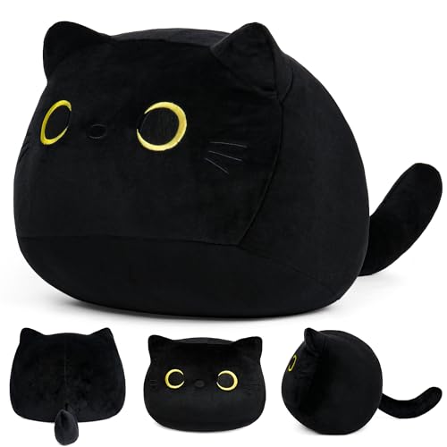 JellyMallow Black Cat Plush Jumbo Cat Stuffed Animals Kawaii Plush Pillow Birthday Gift for Kids Boys Girls - Image 1