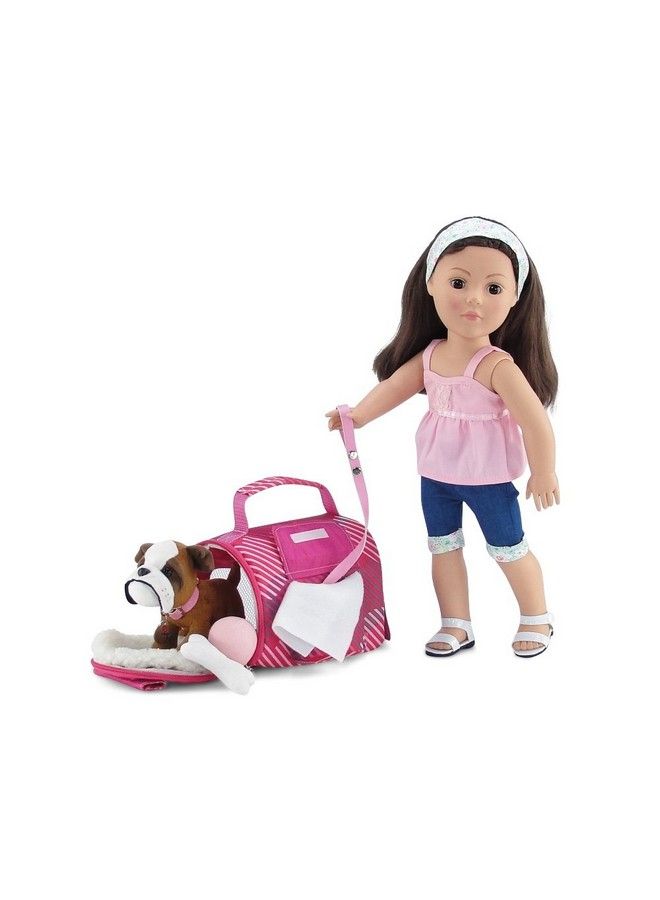 Emily Rose 18 Inch Doll Animal Puppy Bulldog With Carrier Animal Bed Blanket Bone And Ball Accessories ; Pretend Toy Animal For Kids Toddlers ; Compatible With American Girl Dolls - Image 2