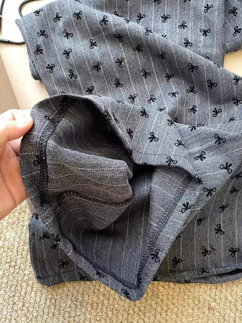 [, Three-Dimensional Waist Head] 2024 Thin Bow Embroidered Wide Leg Pants High Waist Straight Casual - Image 5