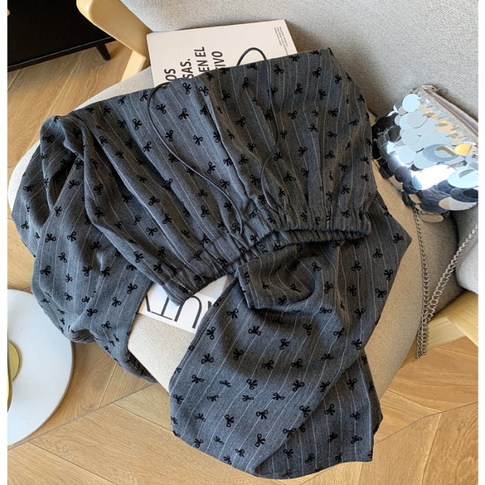 [, Three-Dimensional Waist Head] 2024 Thin Bow Embroidered Wide Leg Pants High Waist Straight Casual - Image 1