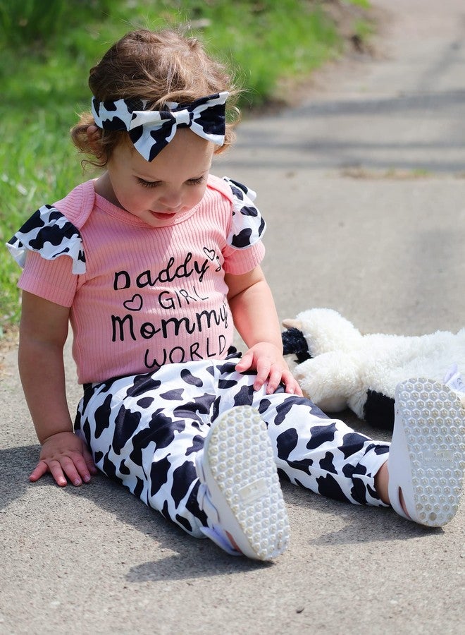 AMAWMW Newborn Baby Girl Clothes Outfit Short Sleeve Romper Cow Prints Pants Headband Gift Essential Stuff 6 9 12 Months - Image 3