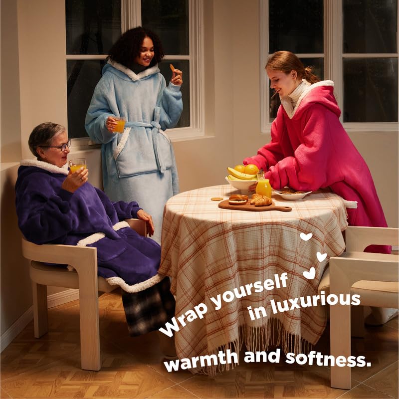 Bedsure Bedsure Wearable Blanket Hoodie Women - Long Sherpa Fleece Hooded Blanket for Teens Adult  Warm Cozy Blanket Sweatshirt with Giant Pocket and Belt  Winter Gifts for Girls  Small  Purple  - Image 4