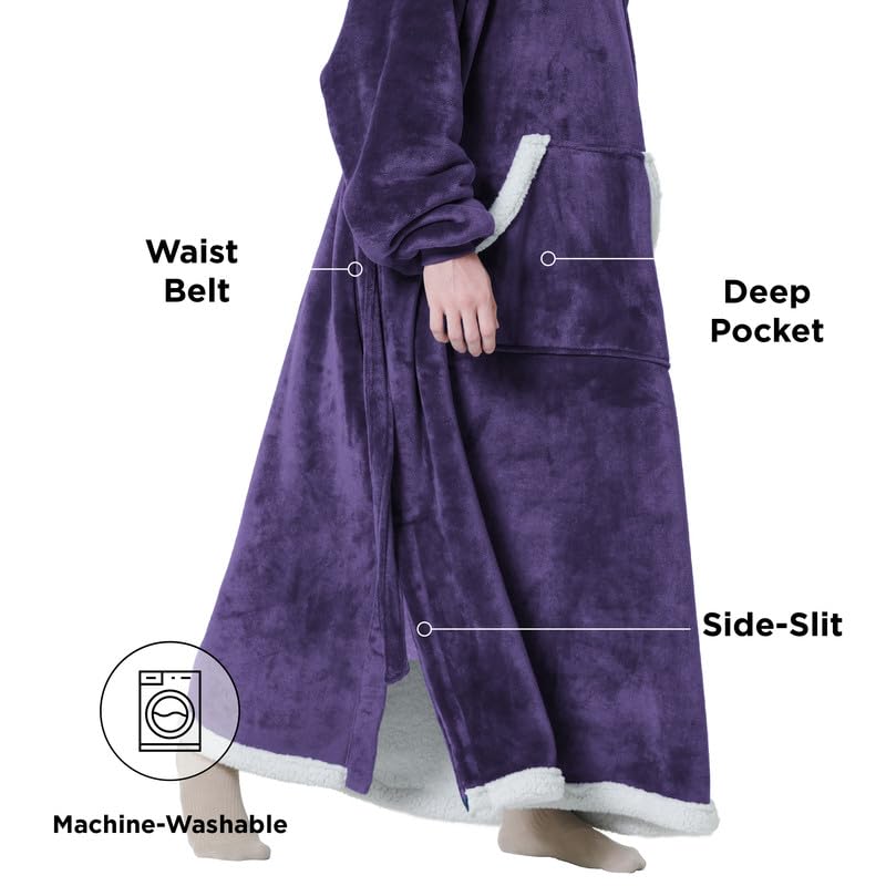 Bedsure Bedsure Wearable Blanket Hoodie Women - Long Sherpa Fleece Hooded Blanket for Teens Adult  Warm Cozy Blanket Sweatshirt with Giant Pocket and Belt  Winter Gifts for Girls  Small  Purple  - Image 3