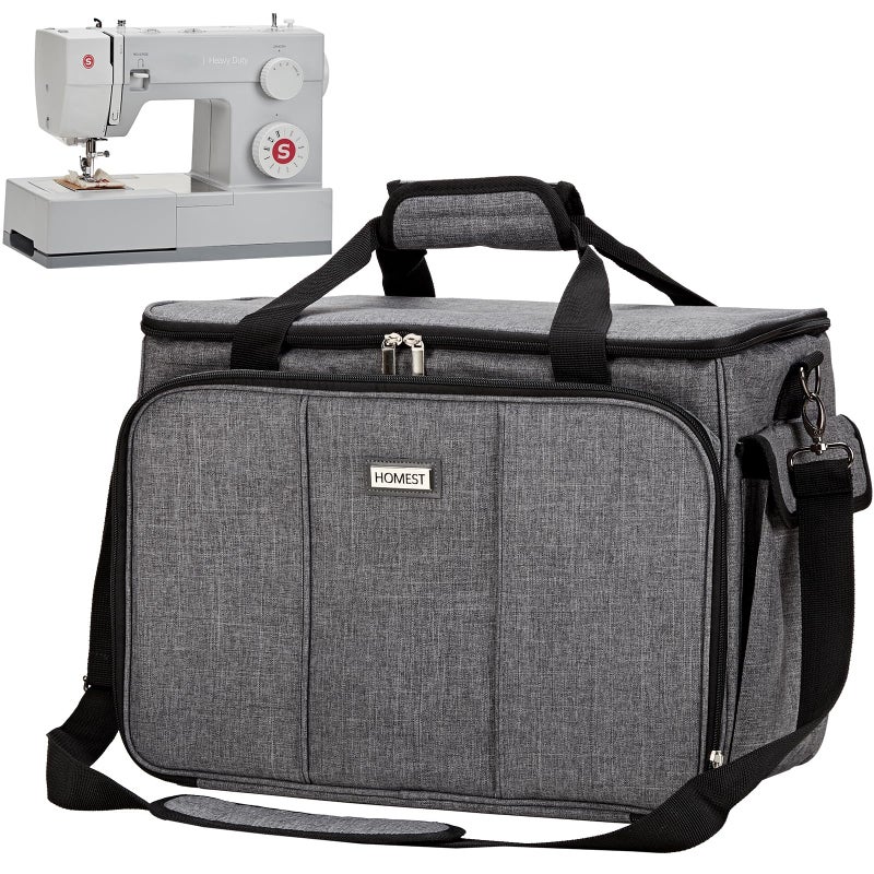 HOMEST Sewing Machine Carrying Case with Multiple Storage Pockets, Universal Tote Bag with Shoulder Strap Compatible with Most Standard Singer, Brother, Janome, Grey (Patent Design) - Image 1