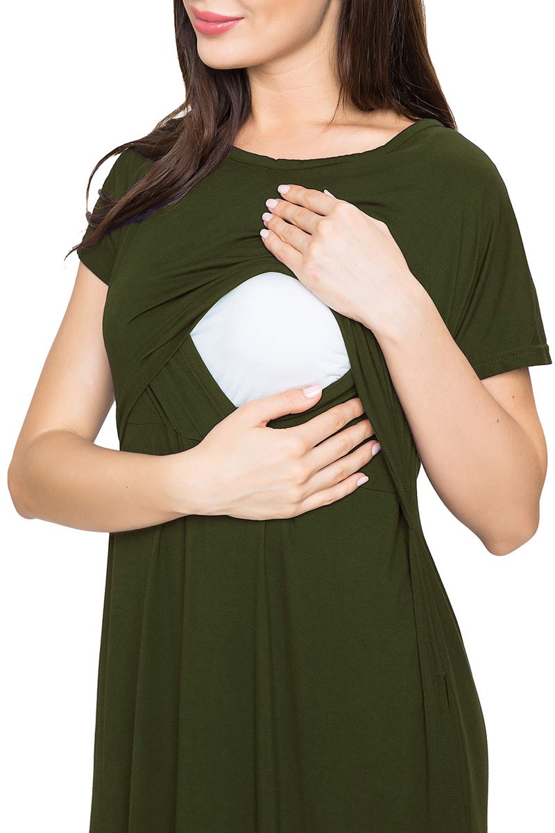 Smallshow Women's Maternity Nursing Dresses Split Long Dress for Breastfeeding Medium Army Green - Image 2