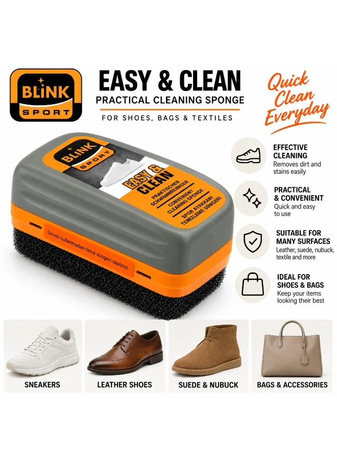 Blink Blink Sport Trainers Cleaning Sponge – All-in-One Shoe Cleaner Kit for Leather, Whites, Nubuck & Fabric Sneakers